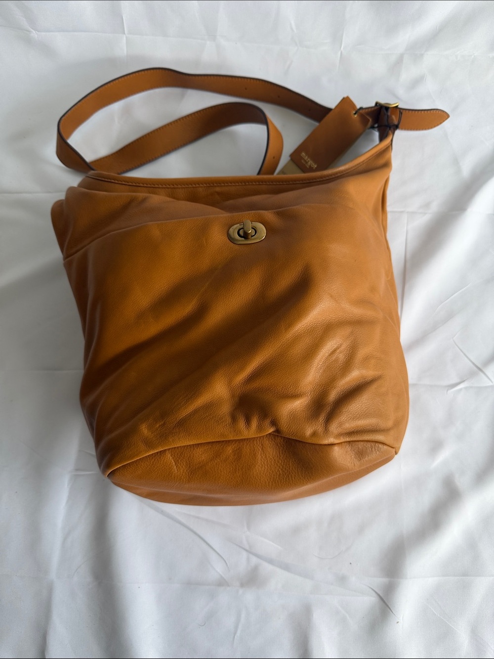 margot Cognac Leather Shoulder Bag with Turn-Lock